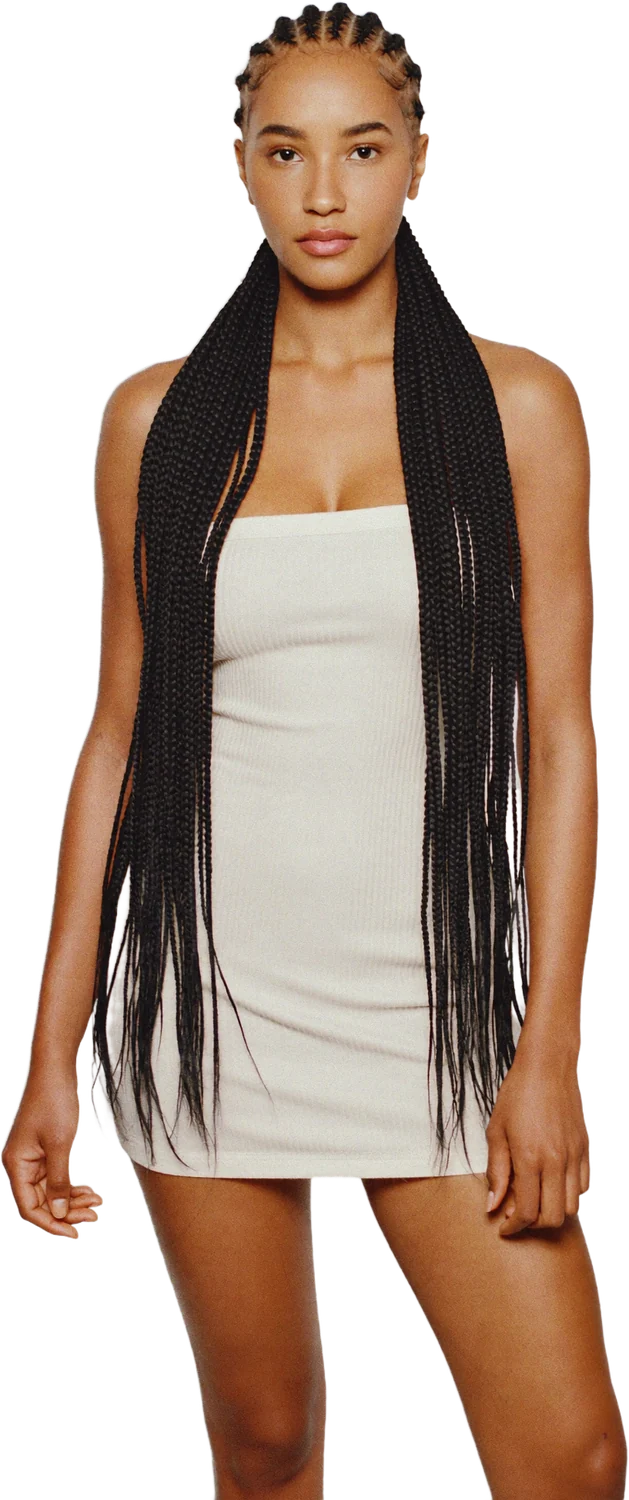 Feed-in cornrow wig braided into waist-length braids